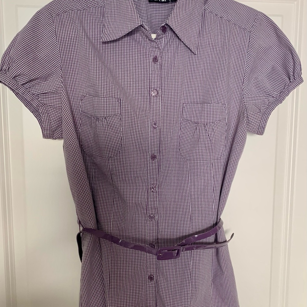 Apt. 9 Lavender/White Check Blouse with Belt